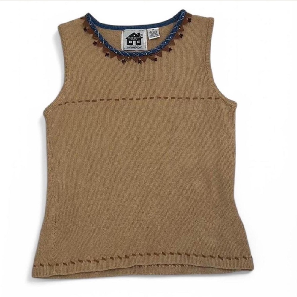 Storybook Knits Beige Sweater with Blue Trim